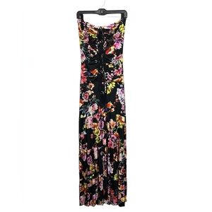 Sky Strapless Dress - Black with Vibrant Floral